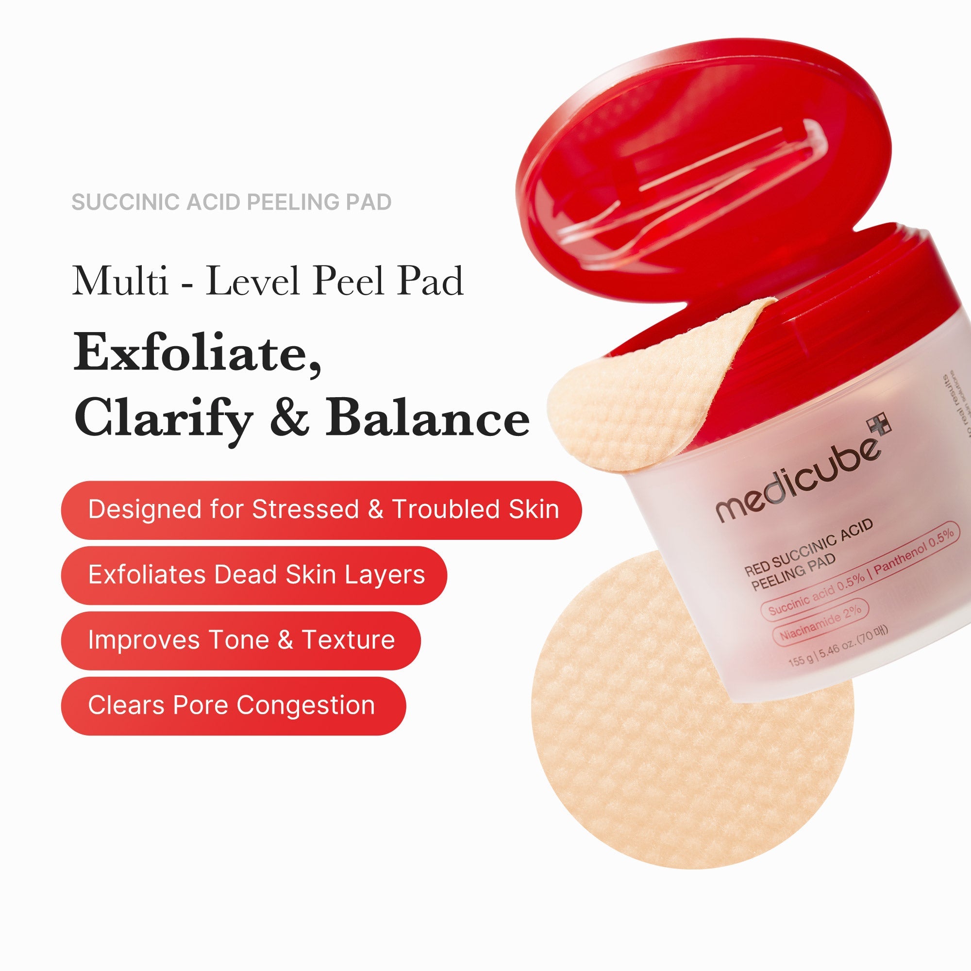 Red Succinic Acid Panthenol Pads - Medicube Value Deal